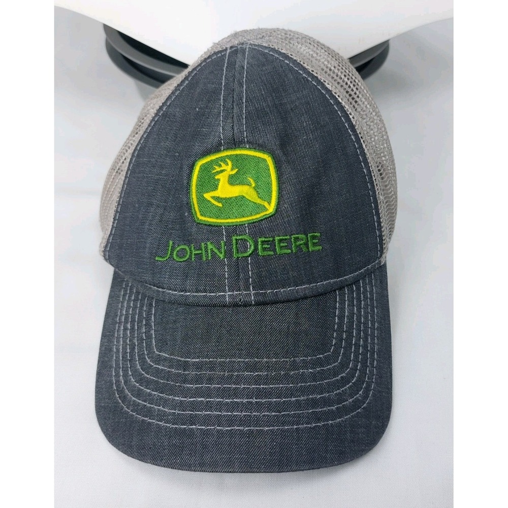 John Deere Toddler Kids Gray Denim Trucker Cap Hat  Mesh Back Snap Adjustable